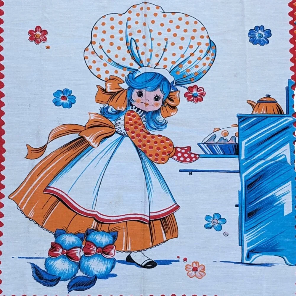 Vintage Dish Towel With Girl in Bonnet and 2 cats Preowned - Picture 4 of 5